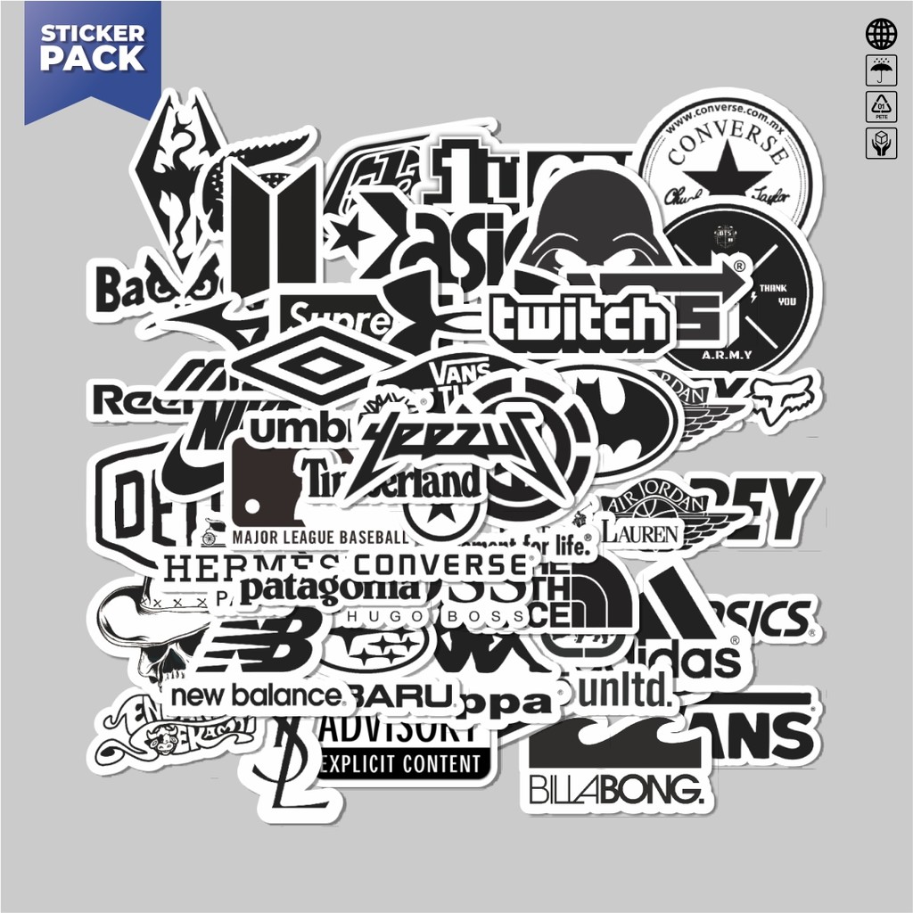 

[100PCS]Stiker Pack Stiker Random Logo Brand Black & White Versi 6 Aesthetic Vinyl Anti Air Dekorasi Sticker Laptop Buku Journal Koper Helm Casing HP Gitar Helm Skateboard