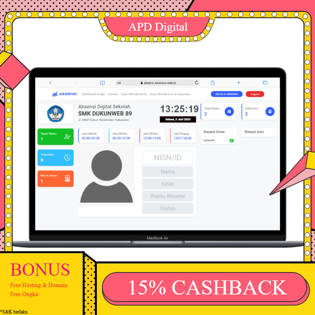 SOURCE CODE Absensi Siswa & Guru Versi Terbaru + Notifikasi Whatsapp. APD