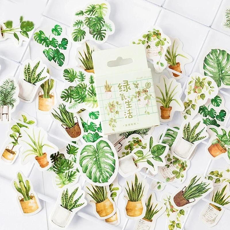 

45PCs/Pack Green Potted Plant Washi Stickers Scrapbooking Decorative Stick Diary Stationery Album DIY Stickers Children Gift
