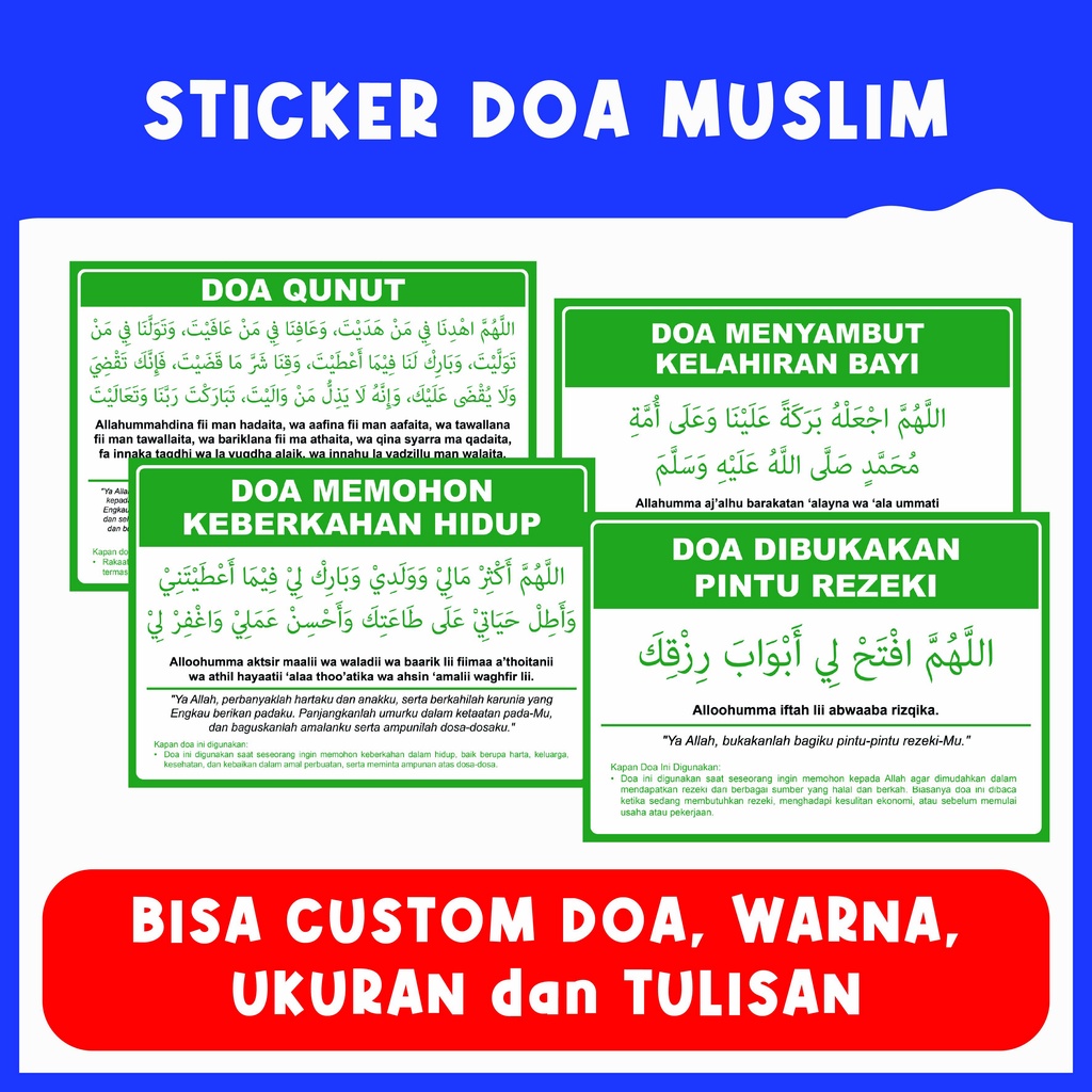 

Sticker Stiker Kumpulan Doa Muslim Doa QUNUT, Melihat Bayi Lahir, Pintu Rezeki BISA CUSTOM