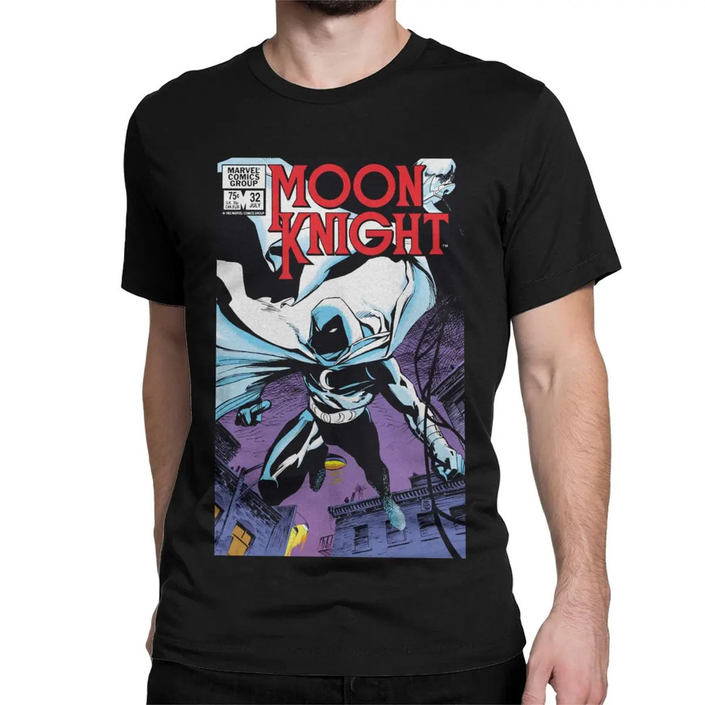 Kemeja T-Shirt Marvel Moon Knight Komik Santai untuk Pria Wanita Leher O 100% Kaos Disney Lengan Pen