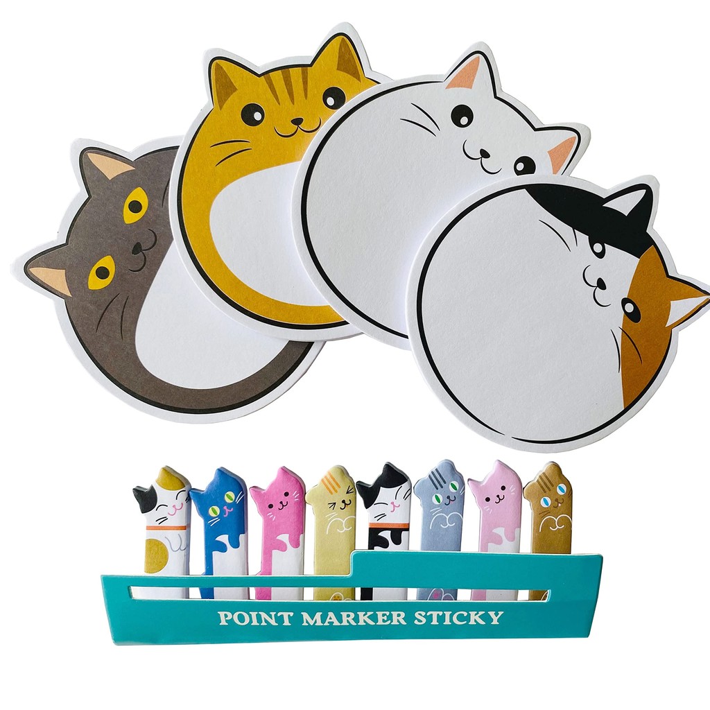 

5 Pcs Cute Cat Sticky Notes Bookmark Page Banner Index Label for Office School,Cartoon Animal Sticky Notes