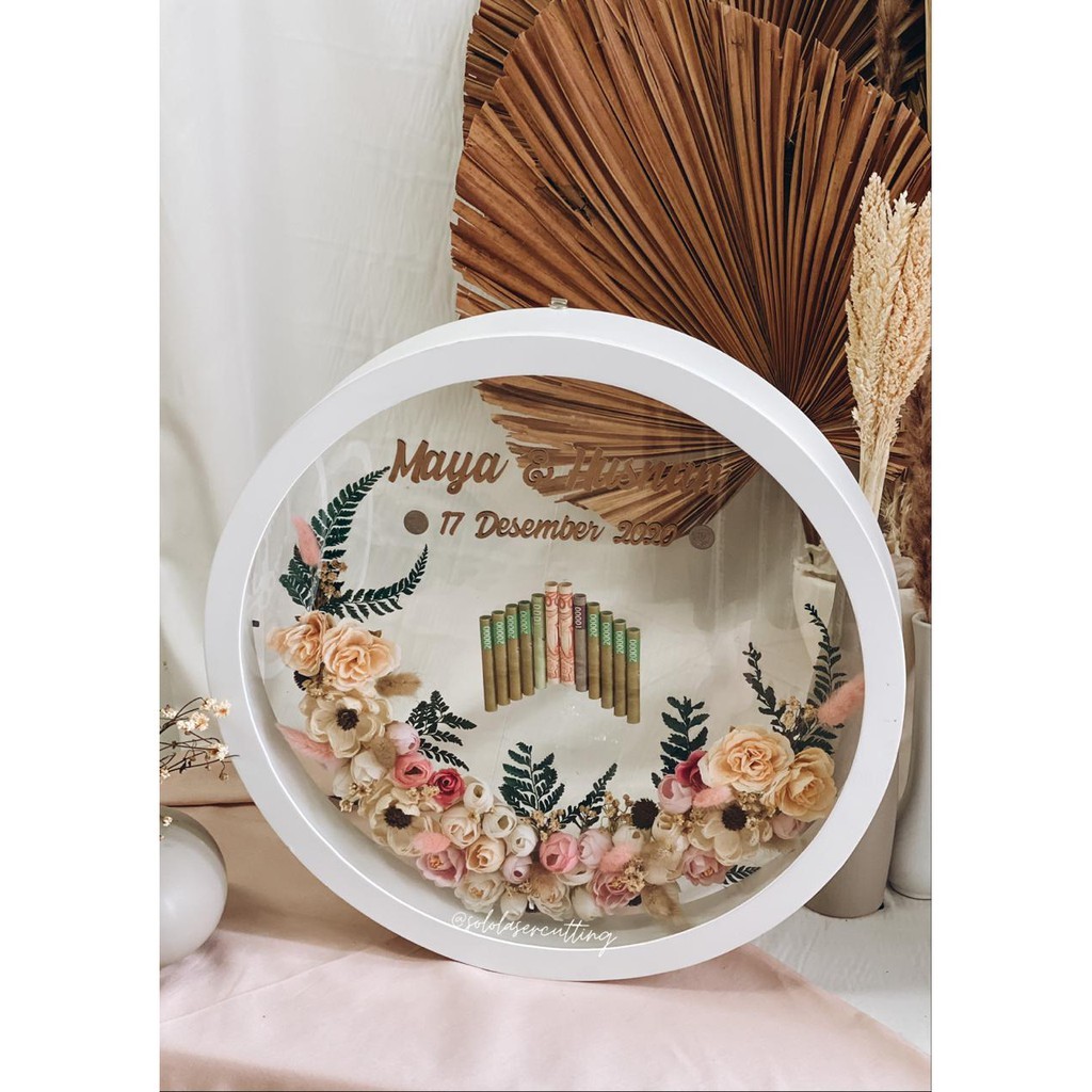 Mahar Bulat Transparan Full Flower 40cm/ MAHAR RUSTIC SESERAHAN HANTARAN FRAME MAHAR MURAH ELEGANT
