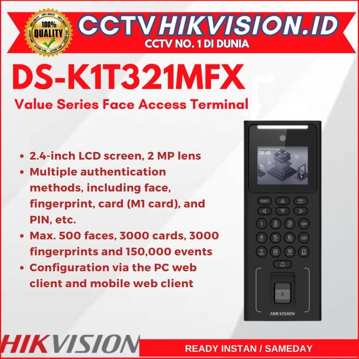 

Hikvision Access Control DS-K1T321MFX Fingerprint, Face, Mifare Card Akses