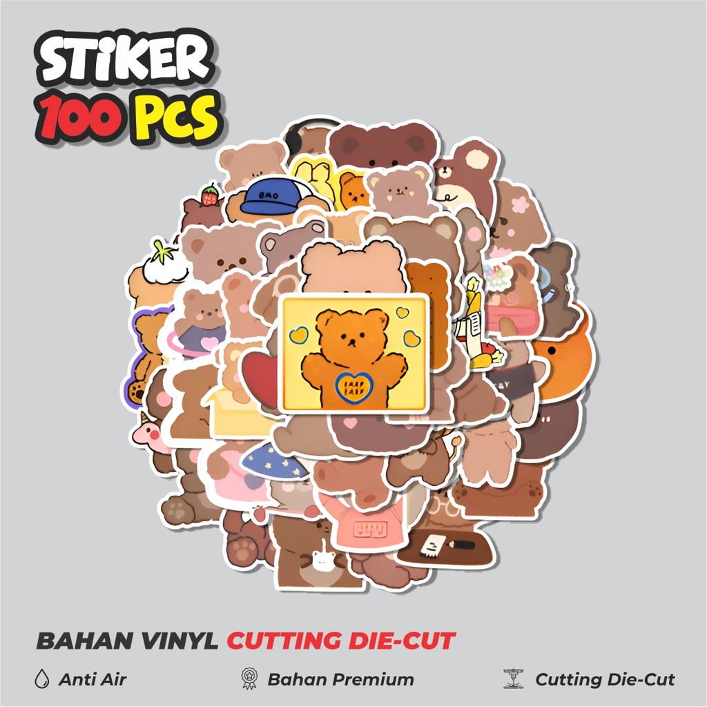 Terbaru 50 pcs Stiker Teddy Bear [Boneka Beruang] Dekorasi Lucu Kreatif untuk Notebook, Skateboard, 