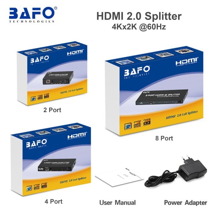 HDMI Splitter BAFO 2 Port / 4 Port / 8 Port Support 4K