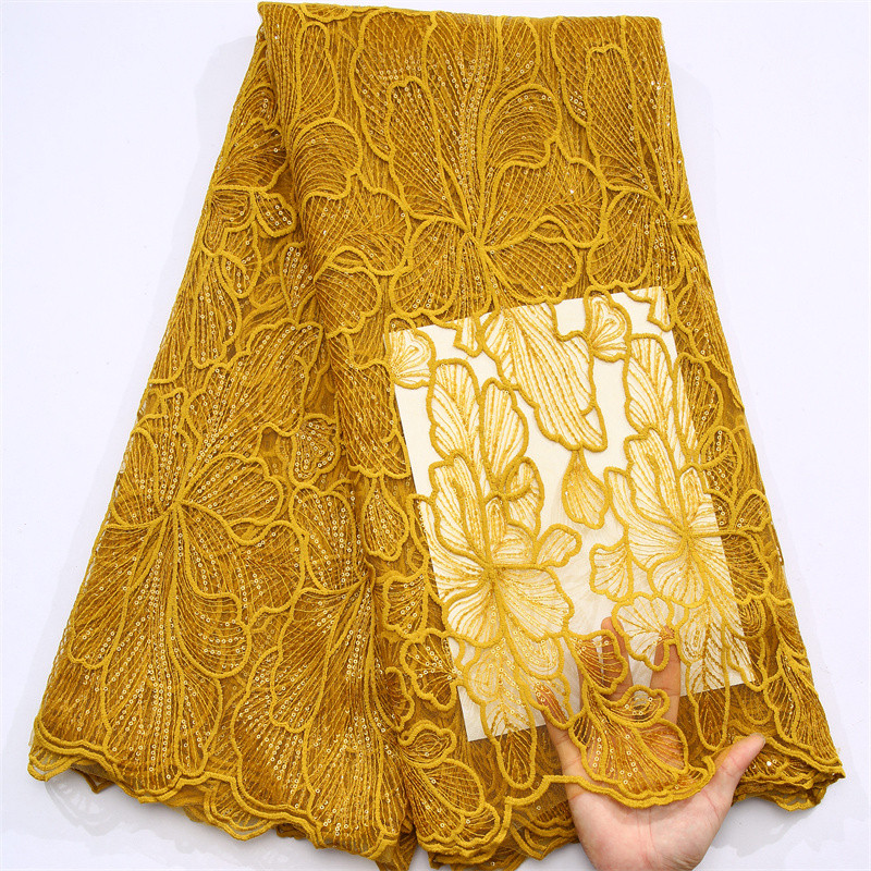 

African Milk Silk Mesh Lace with Sequins 2023 French Net Lace Fabric Sewing Embroidered Lace Tulle Nigerian Women Wedding Dress