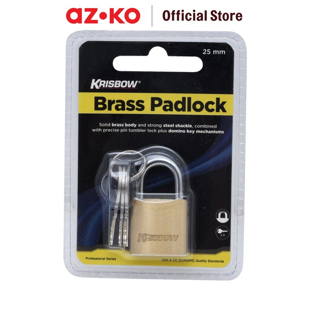 AZKO Krisbow Gembok Kuningan 2.5 cm Steel Padlock Besi Gembok Pintu Pager Rantai Pengunci Pengaman P