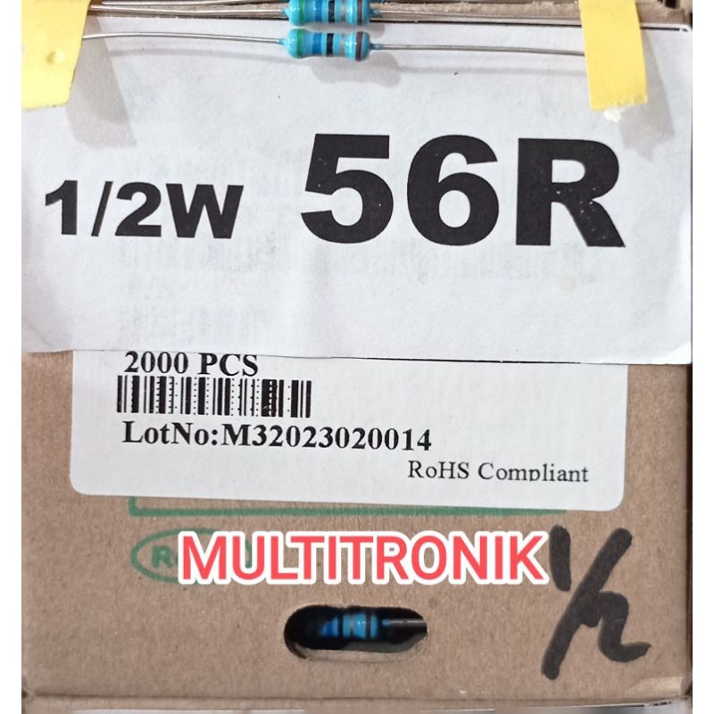RESISTOR 56R 1/2WATT 1%  RESISTOR 0.5WATT 56R (56 Ohm) METAL FILM TAIWAN