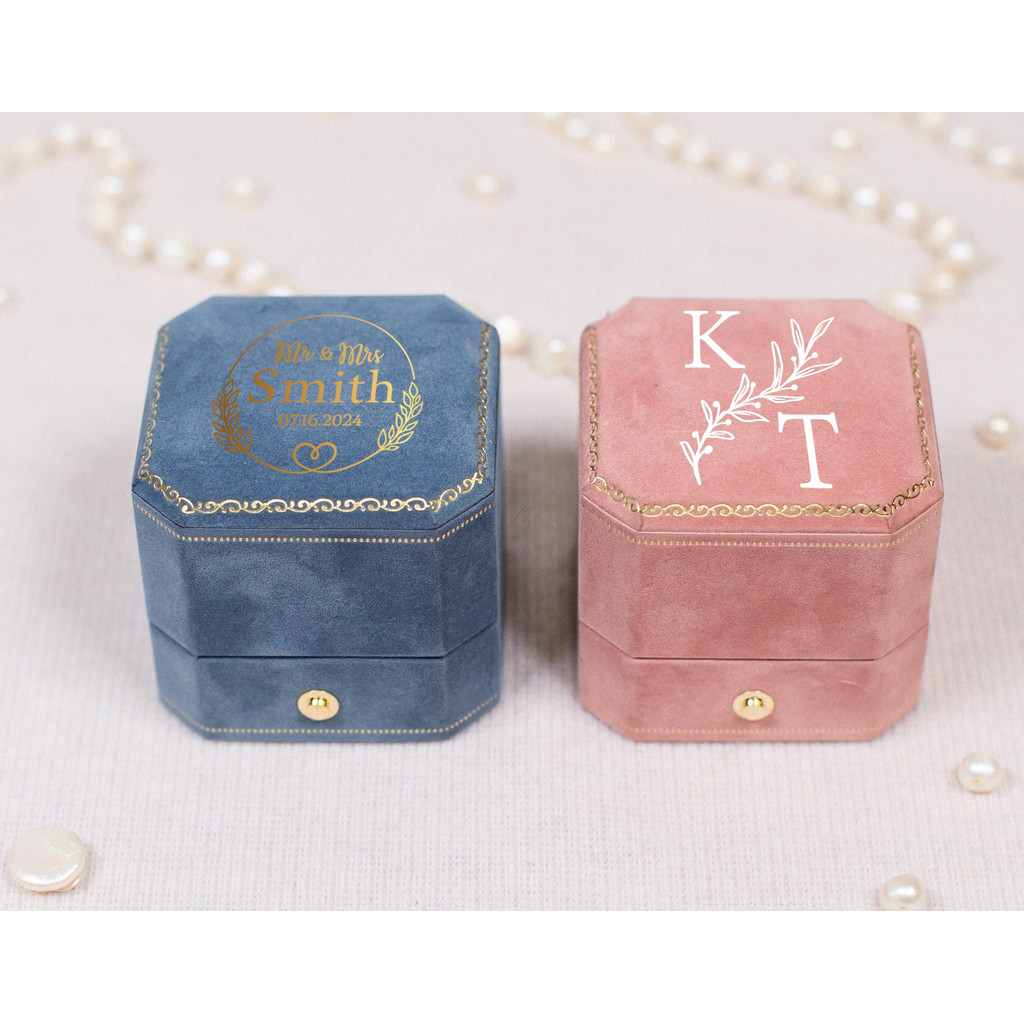 Custom Velvet Octagonal Ring Box Personalized Wedding Ring Box Rich Velvet Engagement Luxury Storage