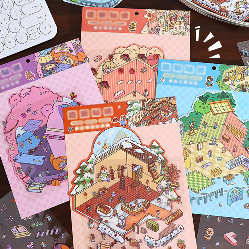 

COD Stiker Kolase Adegan Miniatur 3D Kreatif Stiker Pemandangan DIY Stiker Dekompresi Kartun