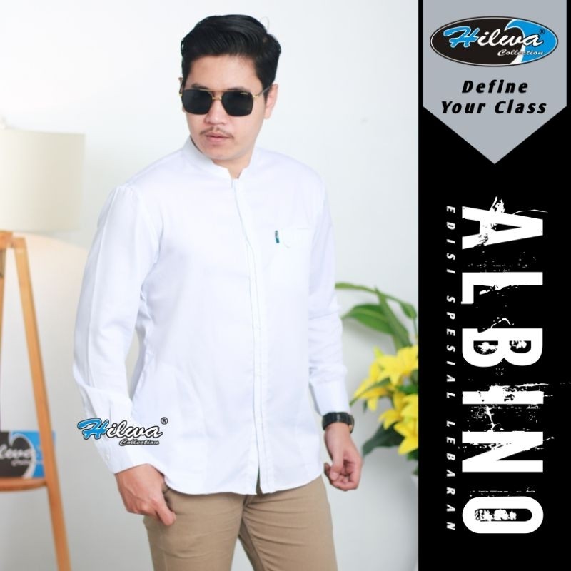 HILWA OFFICIAL - Kemeja Koko Polos Lengan Panjang Motif Albino Bahan Toyobo Fodu Original