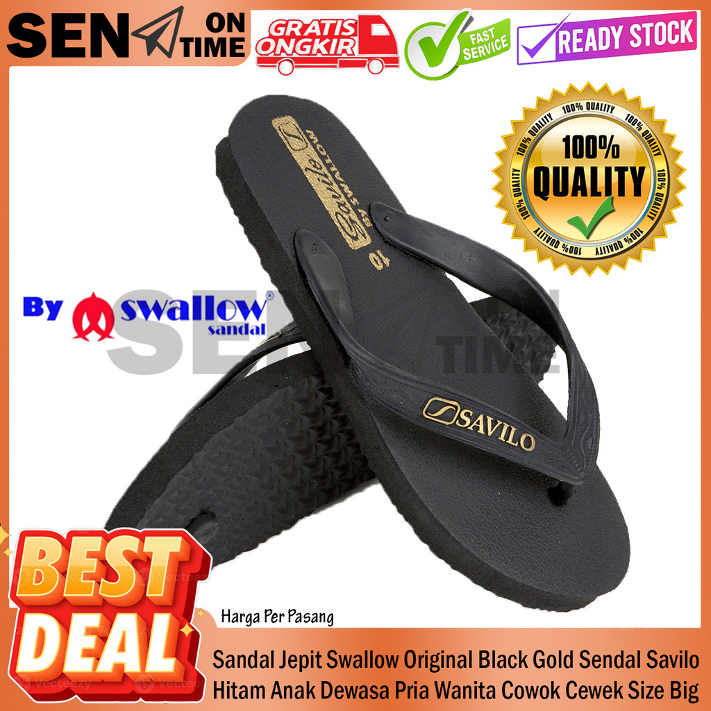 Sandal Jepit Swallow Black Gold Original Sendal Savilo Swalow Sewalo Swalo Sun Jumbo Swallo Sewalow 