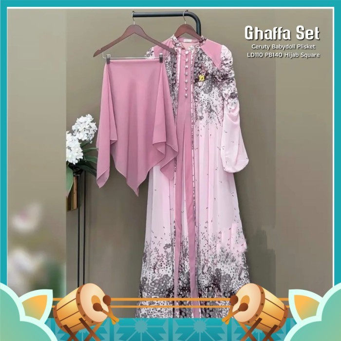 Gamis Wanita Keren Murah Bahan Bagus /Baju Gamis Wanita Muslim Ghaffa Set Dress Jilbab Ceruti Motif 