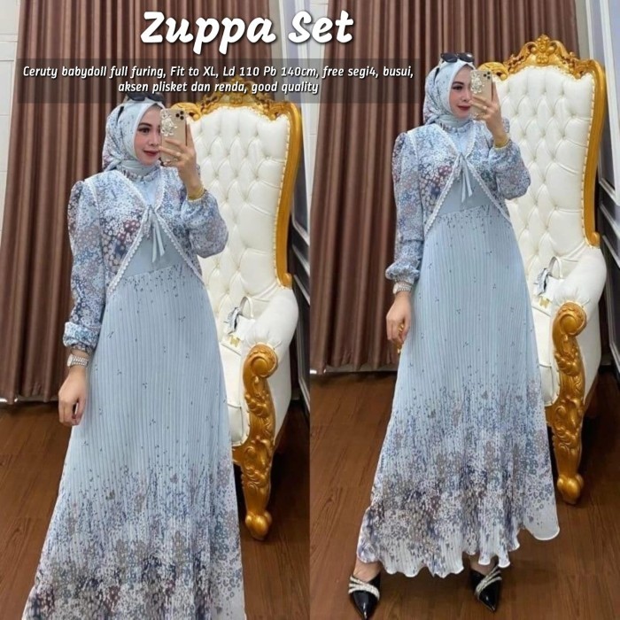 Gamis Wanita Keren Murah Bahan Bagus /Baju Gamis Wanita Muslim Zuppa Set Dress Jilbab Ceruti Plisket