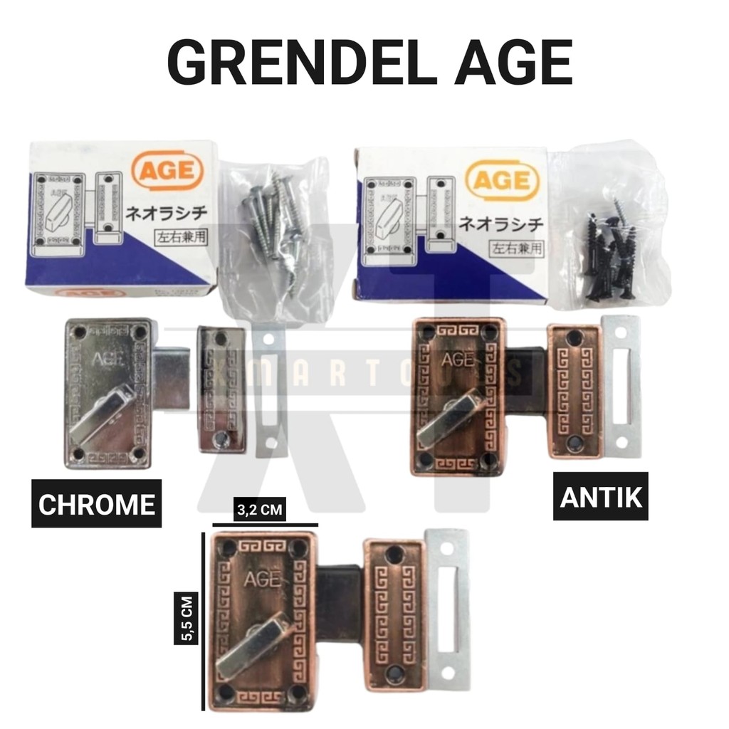 Grendel AGE / Gerendel SLOT / Kunci Pintu Putar / Selot Pintu WC Jendela - Slot Kamar Mandi ANTIK da