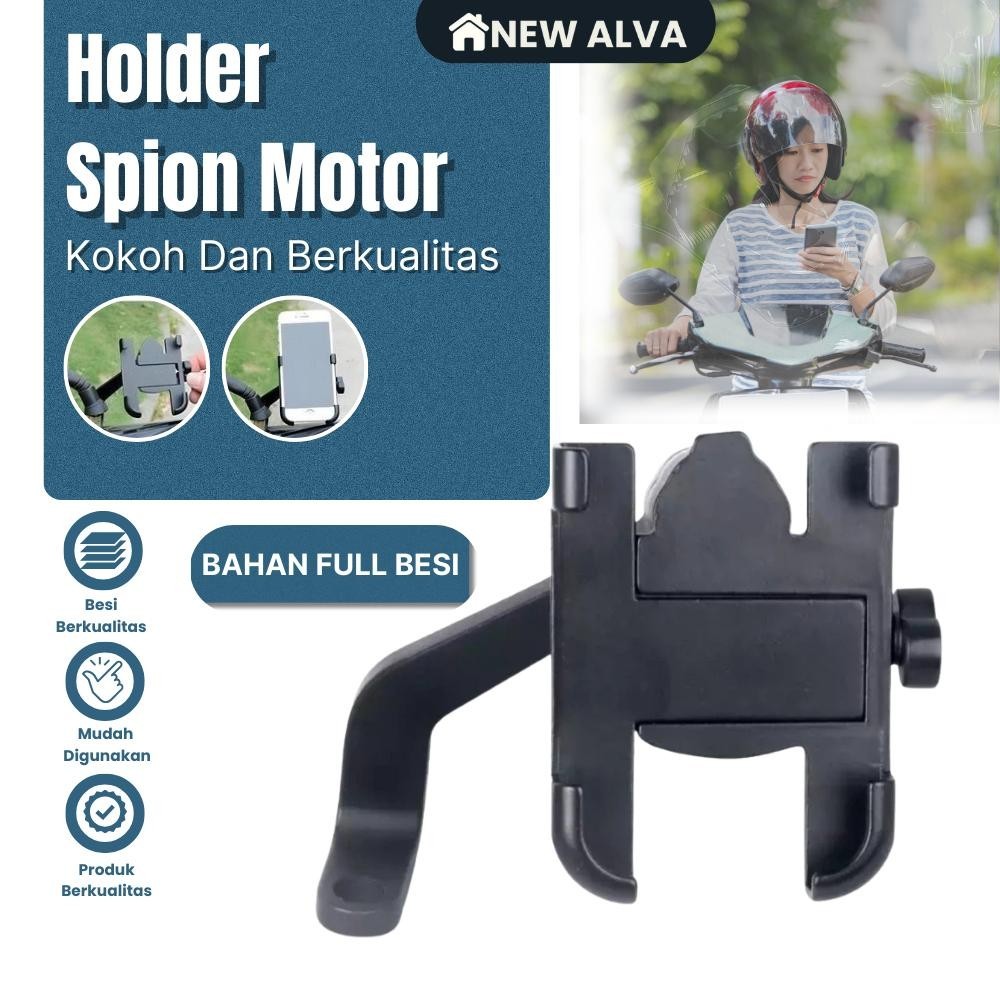 Holder Hp Motor Full Besi Alumunium Di Spion Motor Universal stand  holder holder spion