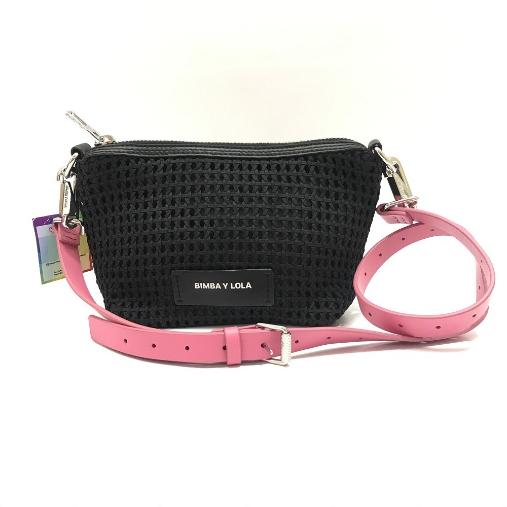 Bimba Y Lola Crossbody Woven Black Pink Strap