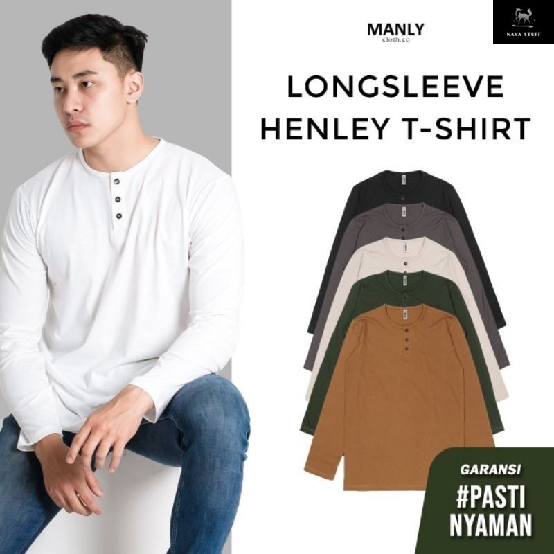 Kaos Henley Polos Lengan Panjang / Kaos Kancing Lengan Panjang / Henley Panjang / Kaos Kancing Panja