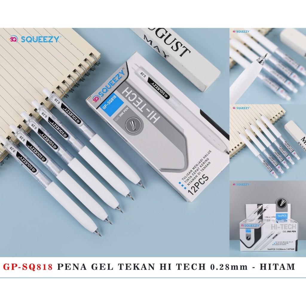 

(12pen) PEN GEL pena pulpen HI-TECH TEKAN SQ - 818 SQUEEZY 0,28 mm