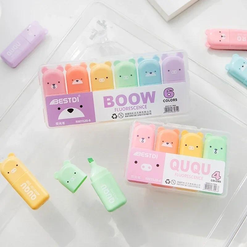 

4/5/6Pcs Macaron Color Mini Highlighter Soft Tip Pens Color Marker Pen Fluorescent Pen School Office Supplies Student Stationery