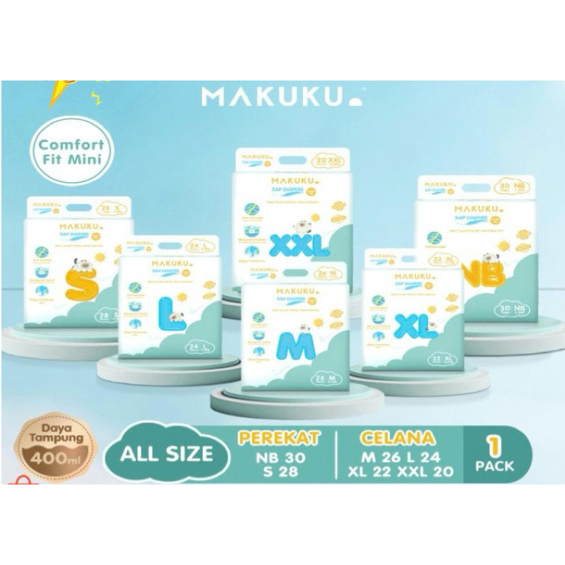 

MAKUKU DIAPERS COMFORT FIT PANT NB32/S30/M28/L26/XL24 Makuku SAP Diapers Comfort Fit Tape/ Pants NB/S/M/L/XL