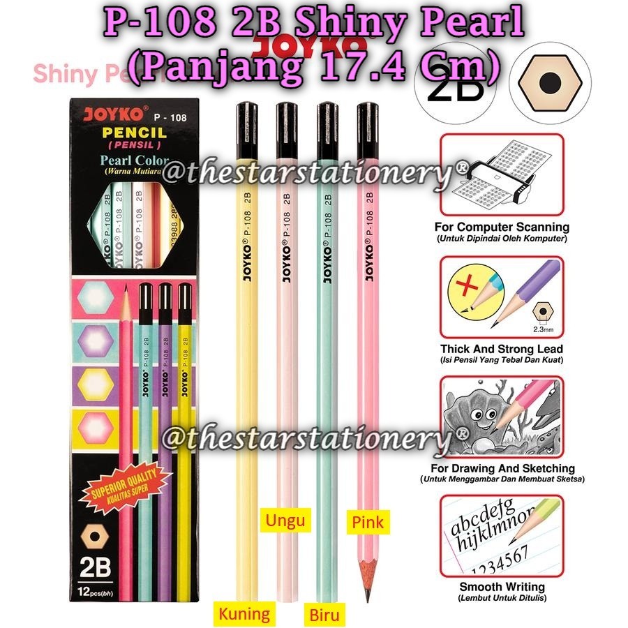 

(1 Biji) Pensil JOYKO P-108 2B Shiny Pearl BISA PILIH MOTIF / Pencil Pensil Joyko P-108 2B (1 Biji)