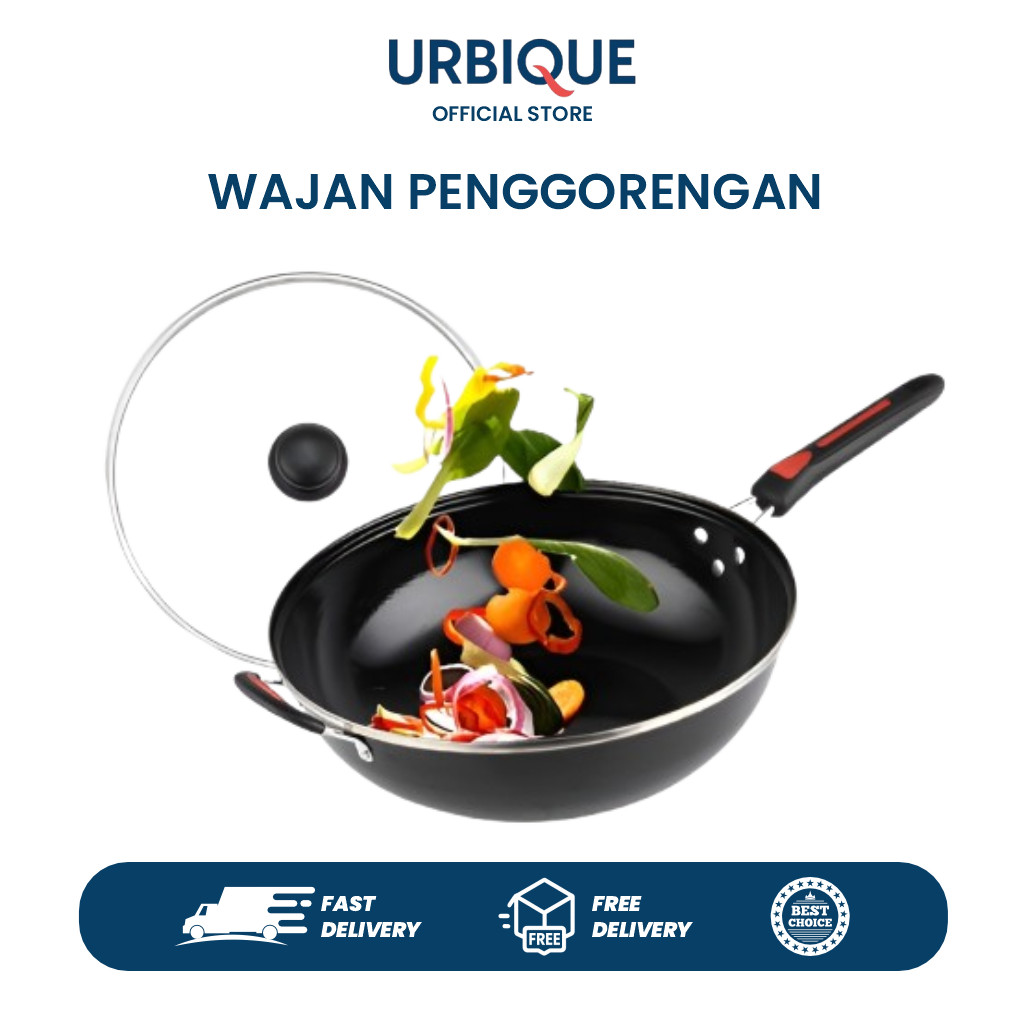 Panci Wajan Serbaguna Enamel Dengan Tutup — 30CM / 32CM / 34CM – Teflon Anti Lengket & Gagang Nyaman