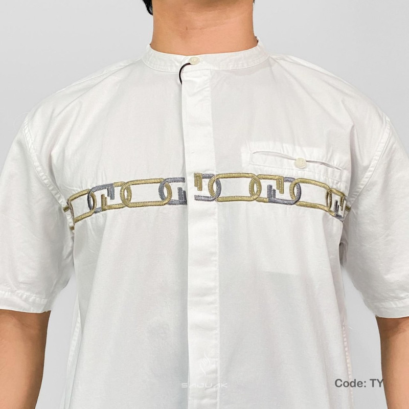 BAJU KOKO BORDIR SAJUAK/ BAJU KOKO LENGAN PENDEK SAJUAK MUSLIM WEAR/ BAJU MUSLIM PRIA BAJU KATUN TWI