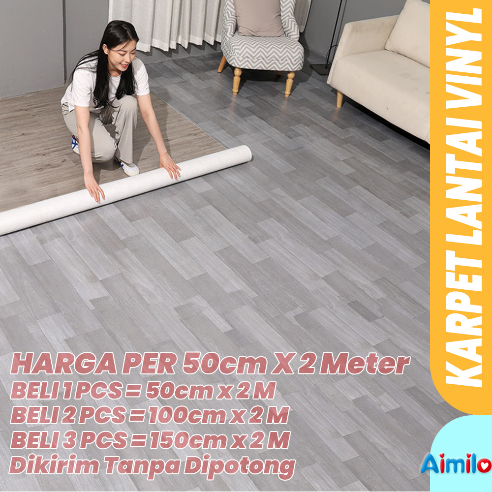 Karpet Lantai PVC Waterproof Aesthetic 50cm x 2 Meter Vinyl Anti Selip Karpet Motif Kayu Tebal