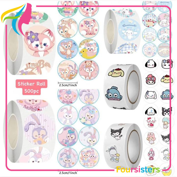 

[FS GROSIR] Sticker Roll 2,5 Cm Edition Sanrio Stiker Roll Aesthetic 500 Pcs Sanrio Lucu