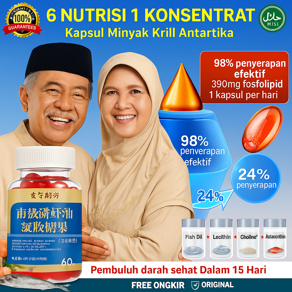 

【COD+Pengiriman Cepat 24 Jam】​​ Kapsul Minyak Krill Antartika (60 Butir) Kapsul Suplemen Astaxanthin/ Minyak Krill Antartika Memberikan Pembuluh Darah Sehat dalam 15 Hari /antartic krill oil healthy care minyak krill omega 3 Suplemen Omega-3/Astaxanthin