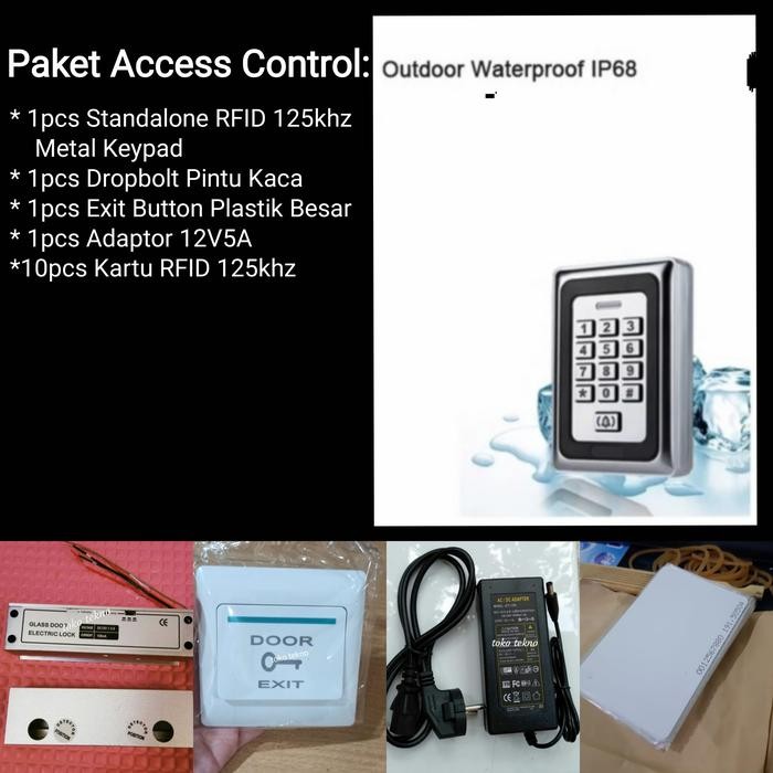 

Paket Access Control 8 Waterproof RFID 125 Khz Pintu Kaca