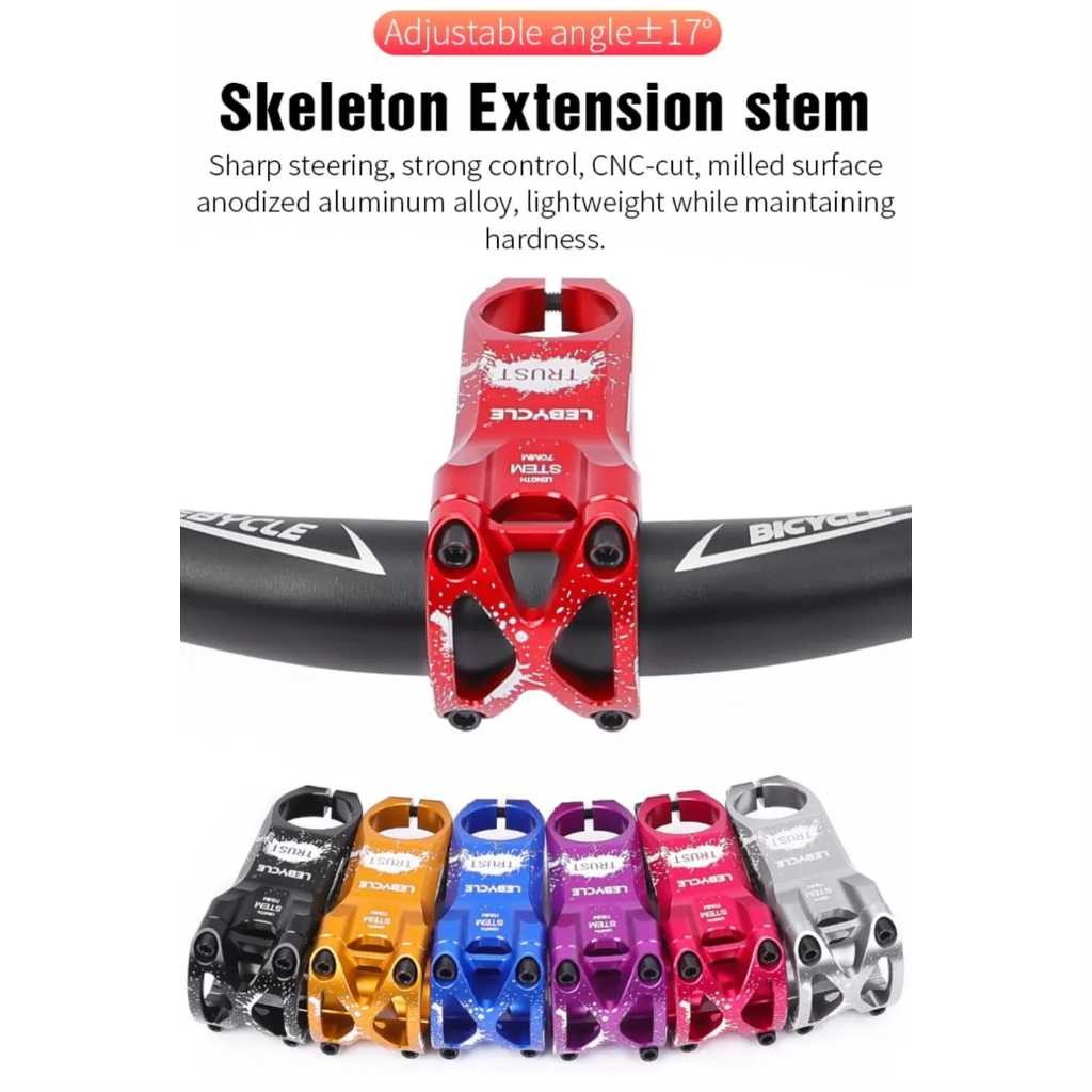 Lebycle Stem Sepeda MTB Nunduk 17 Derajat 70 mm 31.8mm Oversize Clamp Alloy CNC Ringan Kokoh
