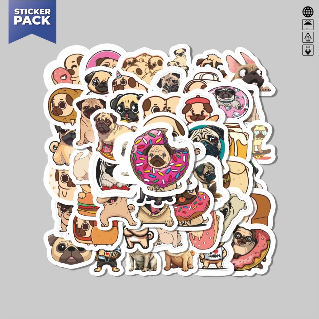 

[100PCS]Stiker Pack Stiker Hewan Pug Dog [Anjing Pug] Aesthetic Vinyl Anti Air Dekorasi Sticker Laptop Buku Journal Koper Helm Casing HP Gitar Helm Skateboard