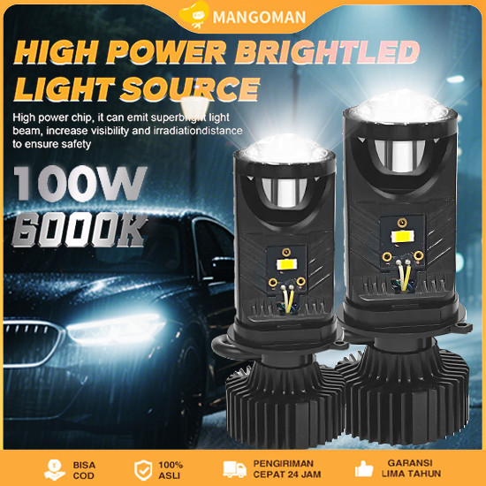 Lampu Led H4 Mobil Y6D Mini Projector Projie Super Terang Lampu Led Mobil 100Watt IP67 Waterproof