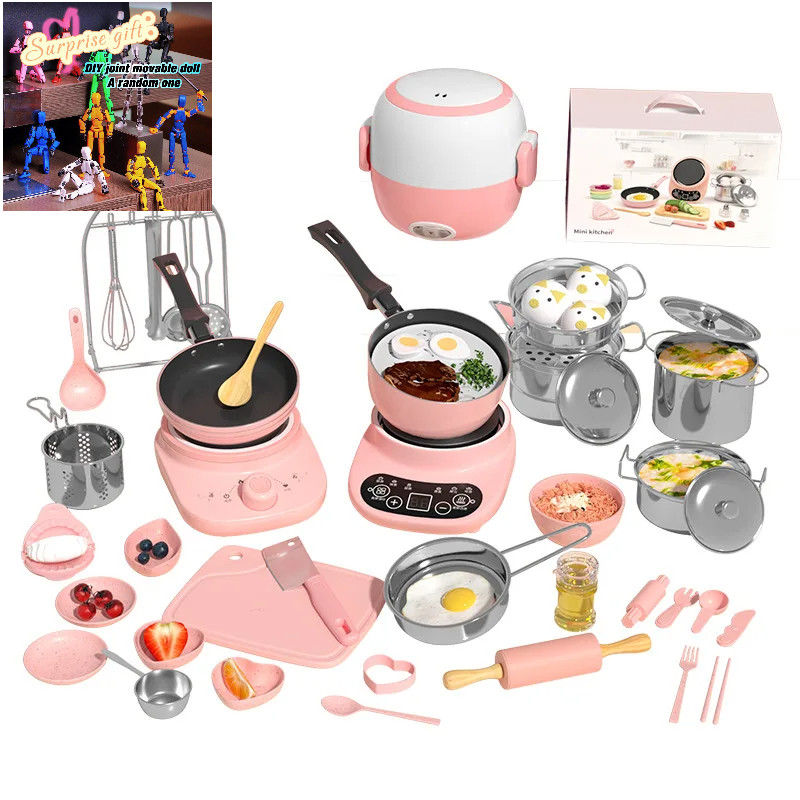 New Mini Kitchen Real Cooking Full Set of Cooking Girl Small Kitchen Set Children Baby Puzzle Play H