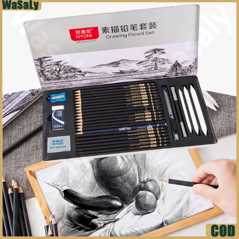 

Pensil Sketsa Set 29pcs Profesional Lukis Sketsa Lengkap Paket Drawing Pencil Gambar Metal Tin Box Pensil Gambar Lengkap Alat Gambar Tangan Siswa