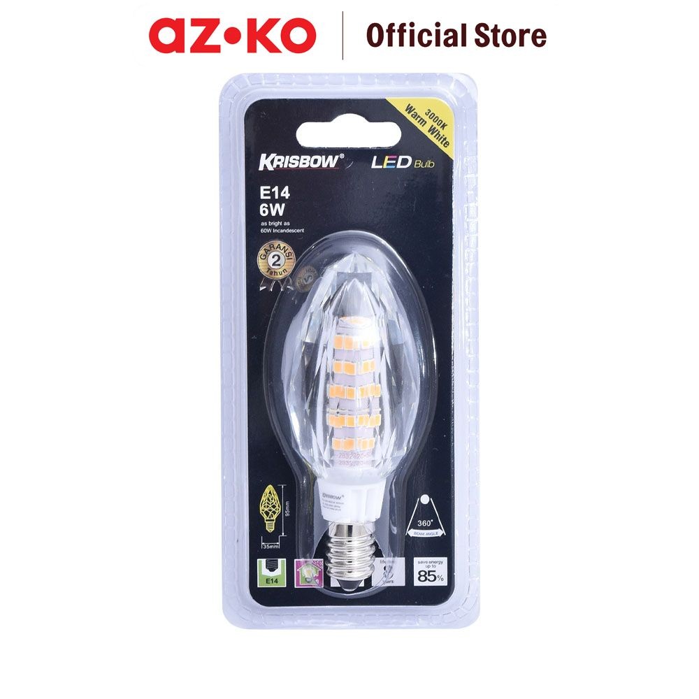 AZKO Krisbow Bohlam Led Crystal 6 watt 600 Lm E14 - Warm White Bulb Lampu Warm Indoor Outdoor Light 