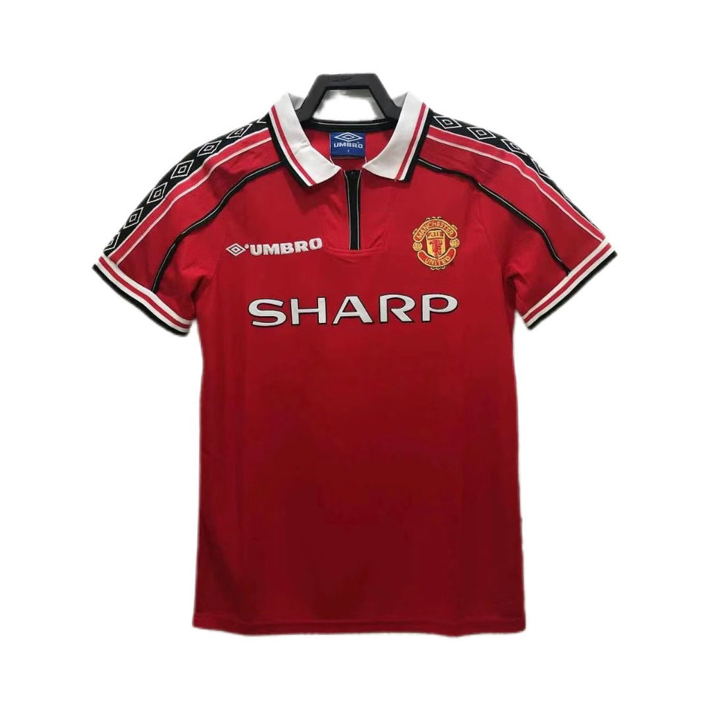 98/99 Manchester United Home Klasik Retro Kaus Seragam Sepak Bola Bordir Olahraga Jersey Kustom