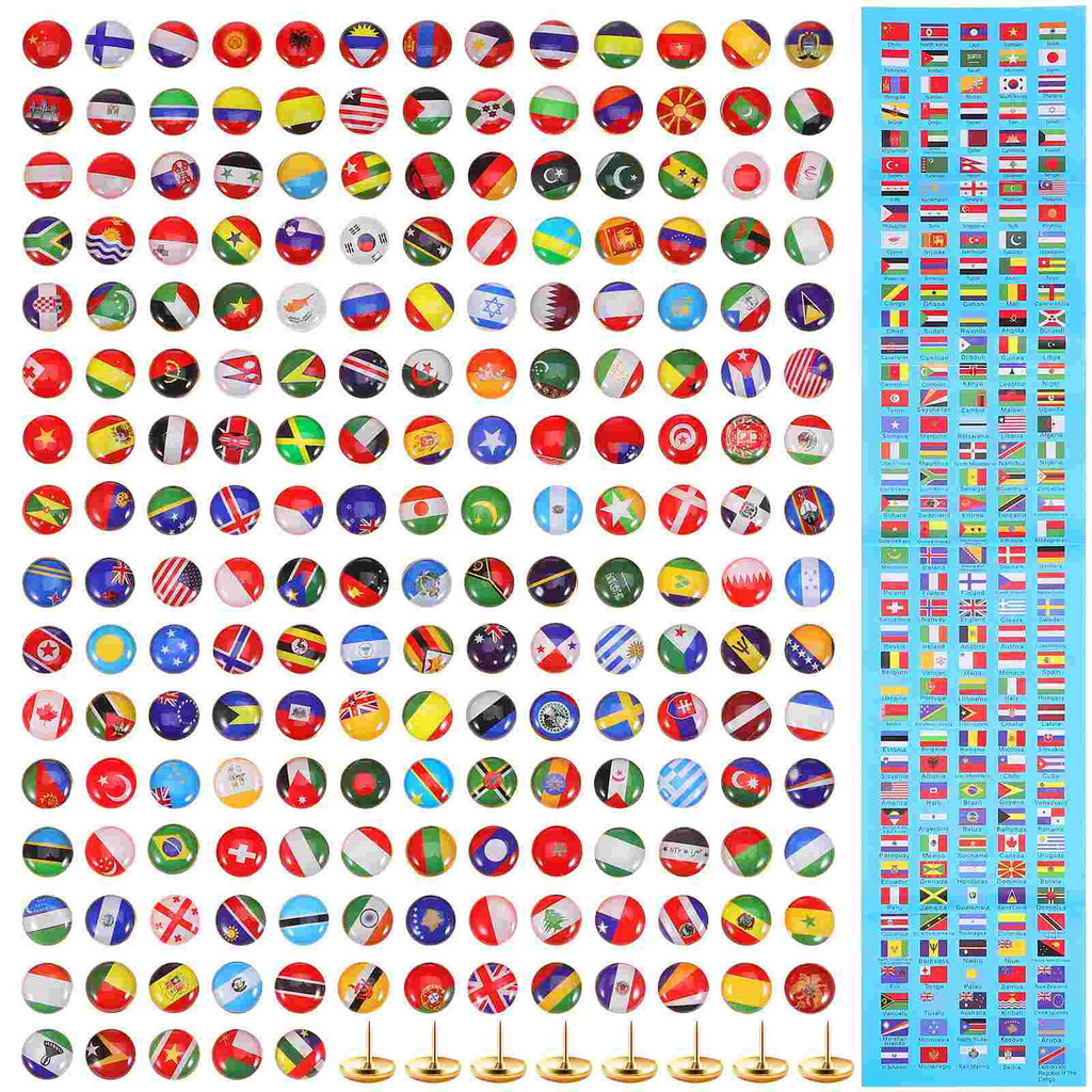 

200 Pcs Pin Board Flag Pushpin National Pins Thumbtack Tacks Message Drawing Cork Travel