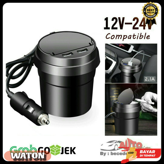 (AD) Charger Mobil / Asbak Rokok / 2 In 1/ 2 Port USB