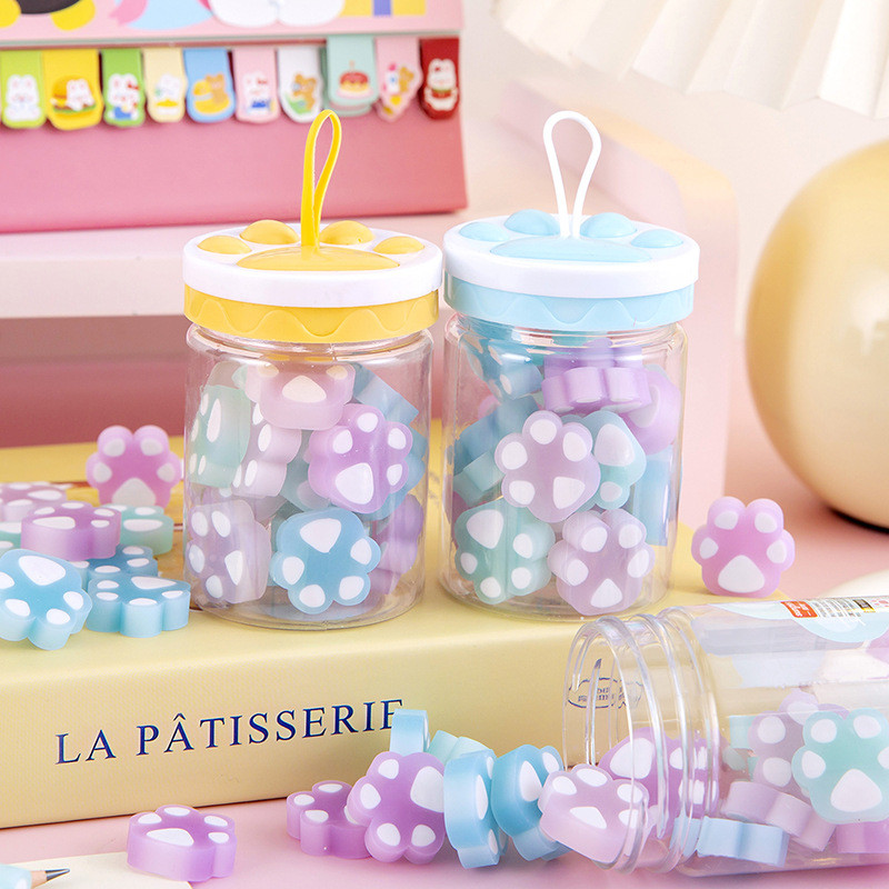 

18Pcs/Barrel Kawaii Cat Claw Night Glow Eraser Set Cute Cartoon Noctilucent Crystal Pencil Rubber Erasers Kids School Stationery