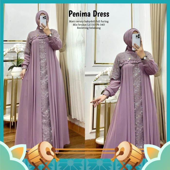 Gamis Kekinian Keren Murah Dress Cantik /Penima Dress Ceruti Brokat Cantik Baju Gamis Wanita Muslim 