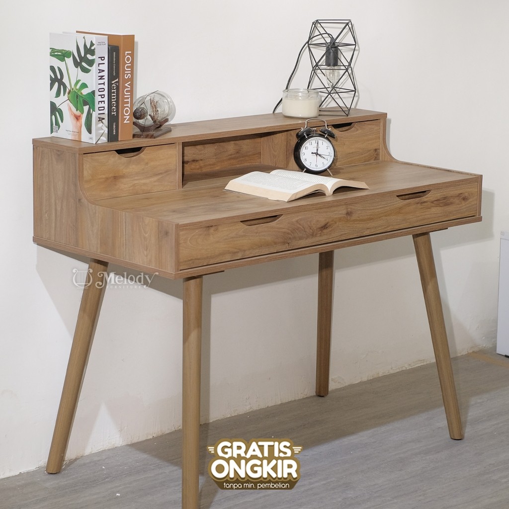 Melody Furniture - Meja Kerja Belajar Motif Kayu Minimalis ERIKO DESK - Unik Coklat Kayu
