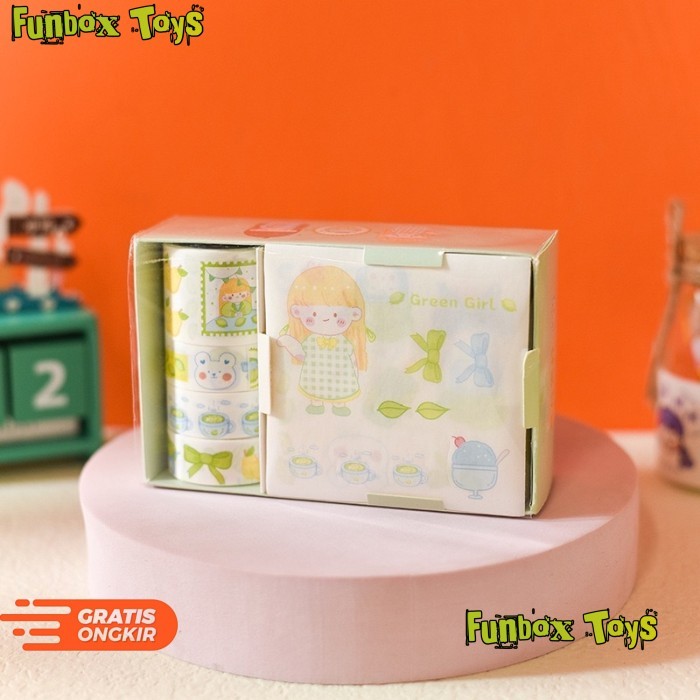 

(MOF) Set Cute Korean Sticker and Washi Tape Decoration Stiker Lucu Selotip - Green