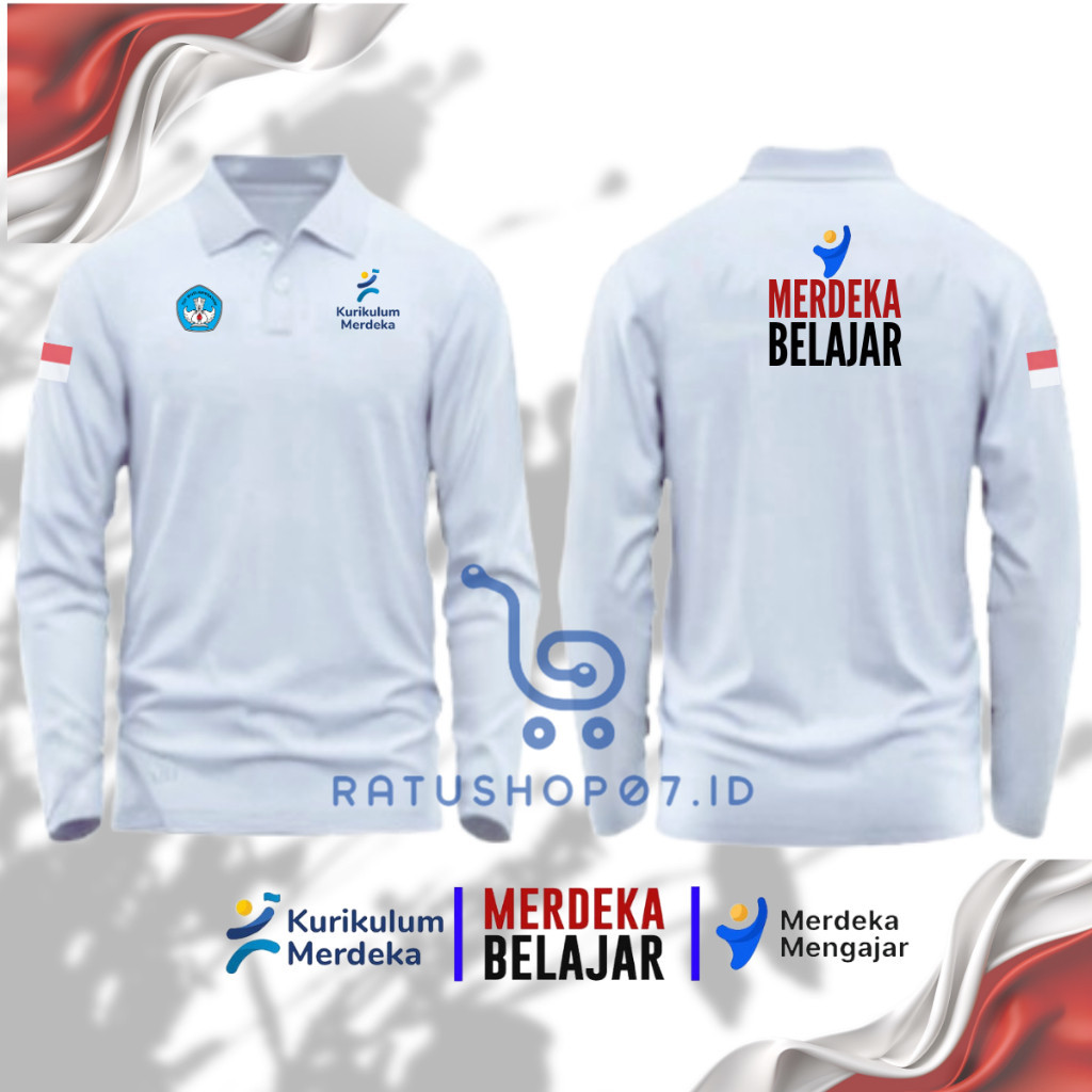 Baju Kaos Poloshirt  Lengan Panjang LOGO MERDEKA BELAJAR - KURIKULUM MERDEKA - MERDEKA MENGAJAR  Gur