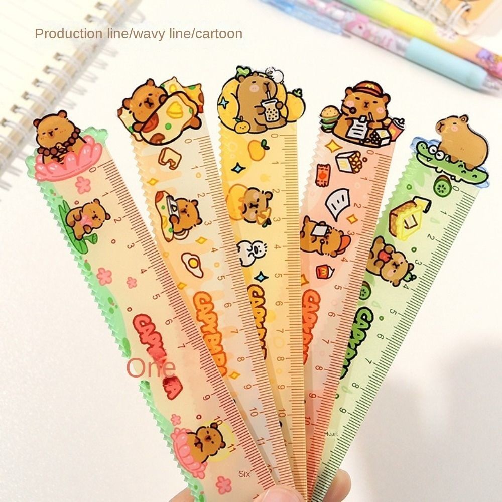 

15cm Capybara Ruler School Office Supplies Wavy Lines Drawing Tools Acrylic Cute Cartoon Straight Ruler Standard Measuring Tool