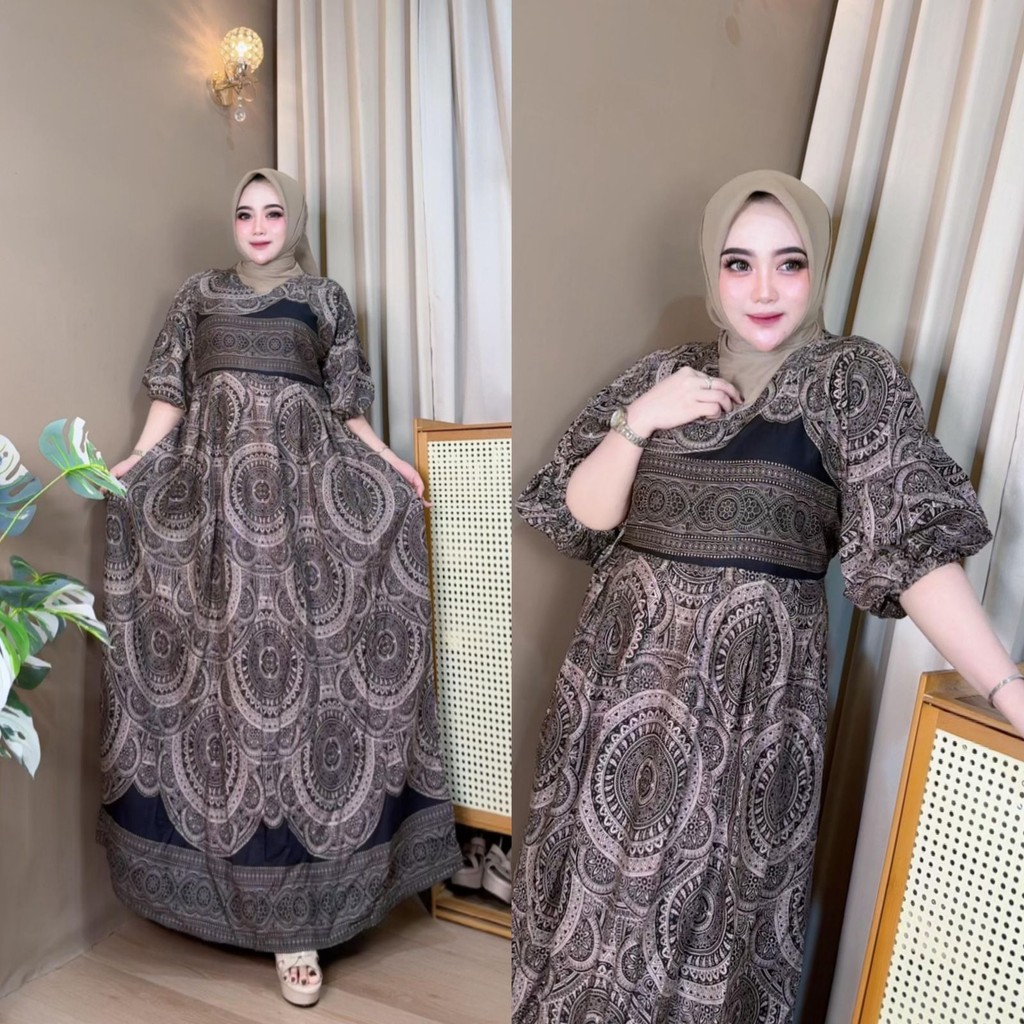 Debiska | Dress Katun Rayon Wanita | Lengan Balon | Tali Pinggang | Model Mayung