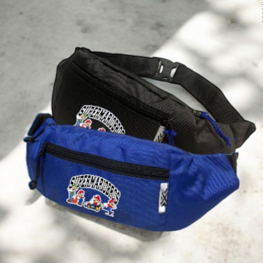 Brotherbag - Paket Combo Tas Pinggang Anak Laki - Laki Karakter Mariobros Plus Topi Keren